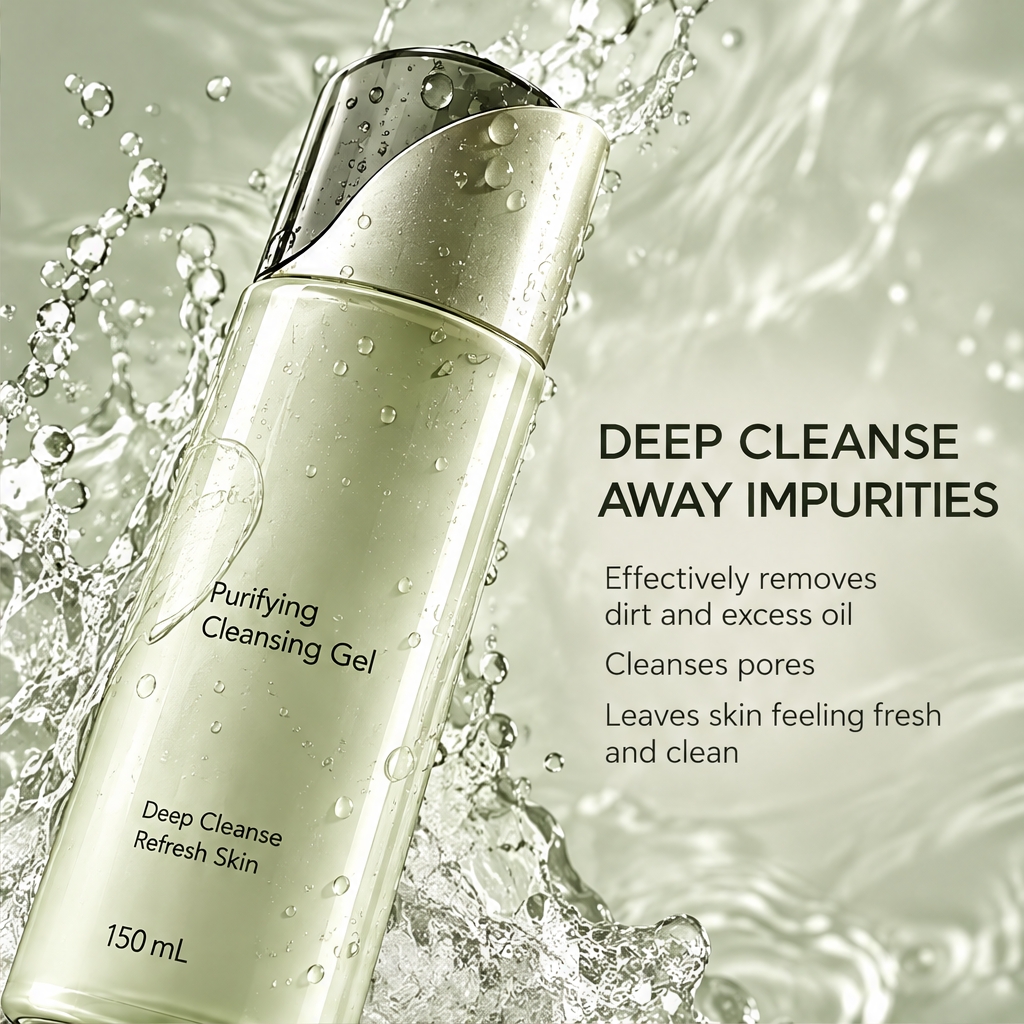 DOZMIOS Purifying Cleansing Gel displayed in a natural garden setting