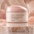DOZMIOS Renewing Cream open jar with text: Deep Nourishment Lasting Radiance — Helps improve skin firmness and restores a luminous glow